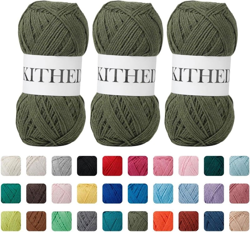 KITHED Cotton Yarn，10.5oz，526yard，3 Pack ，Soft Yarn for Crocheting and Knitting (38 Army Green) - Image 1